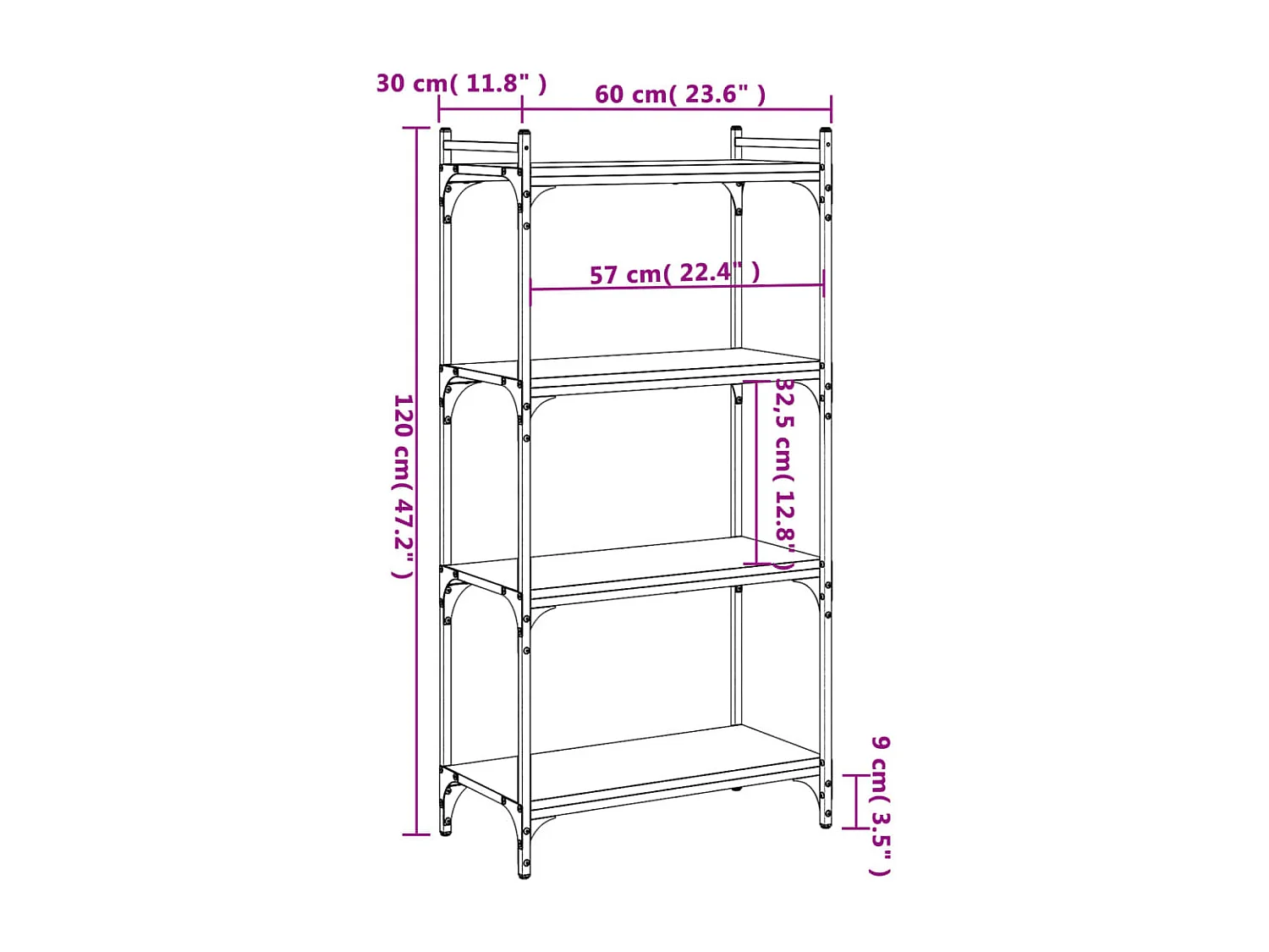 Estante c/ 4 prateleiras derivados de madeira carvalho fumado
