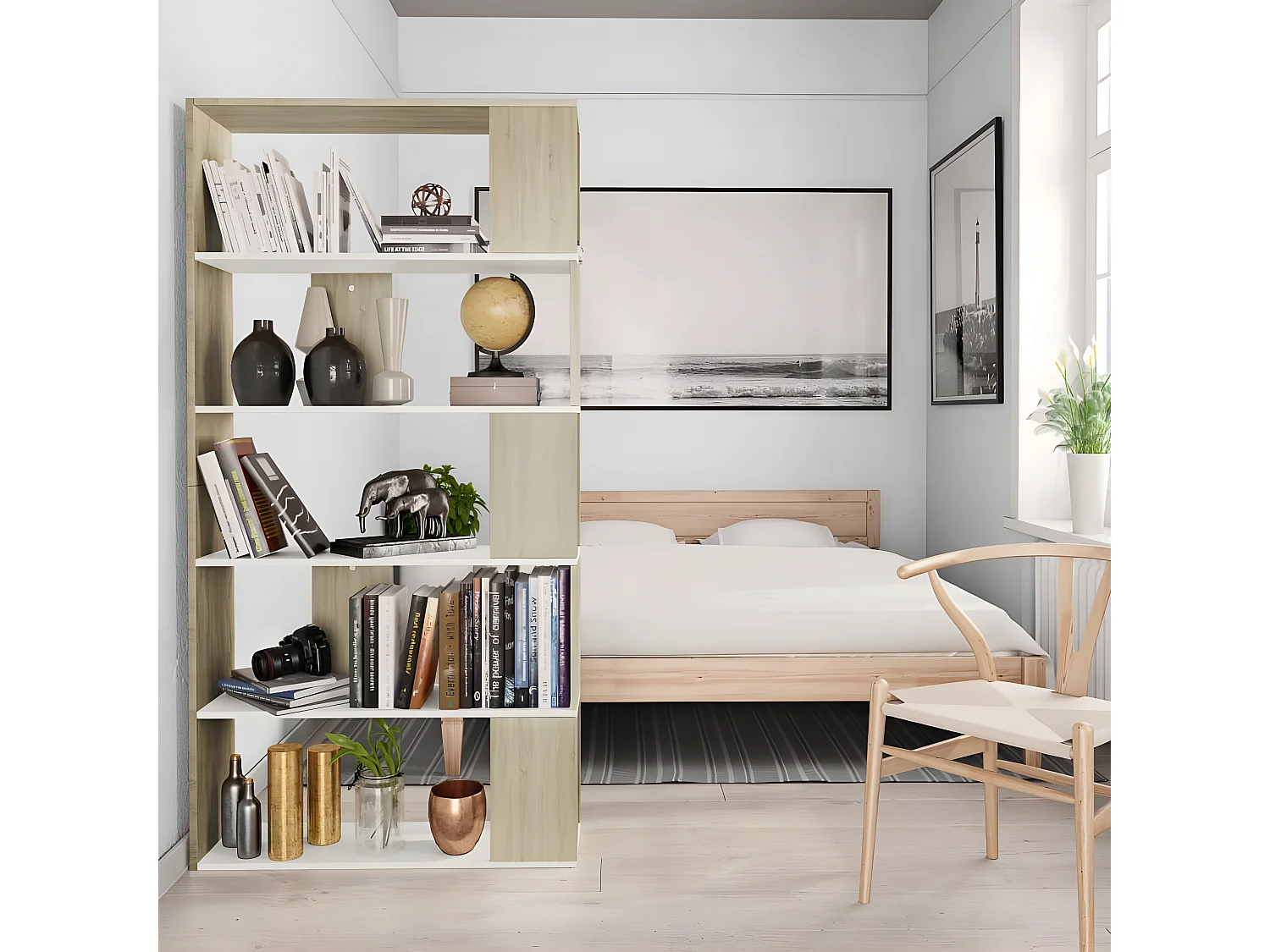 Estante/divisória 80x24x159cm branco e cor carvalho