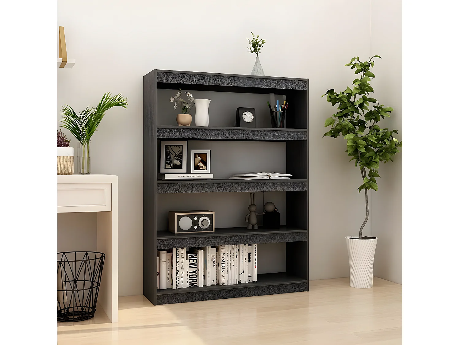 Bibliothèque/Séparateur de pièce Gris 100x30x135,5cm Pin massif