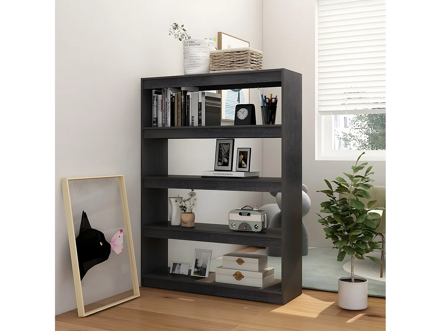 Bibliothèque/Séparateur de pièce Gris 100x30x135,5cm Pin massif