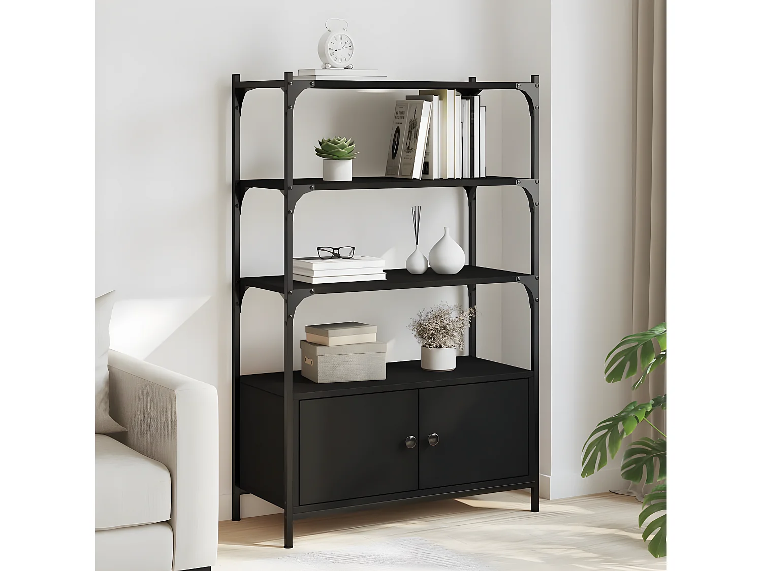 Boekenkast 3-laags 70x30x109,5 cm bewerkt hout zwart