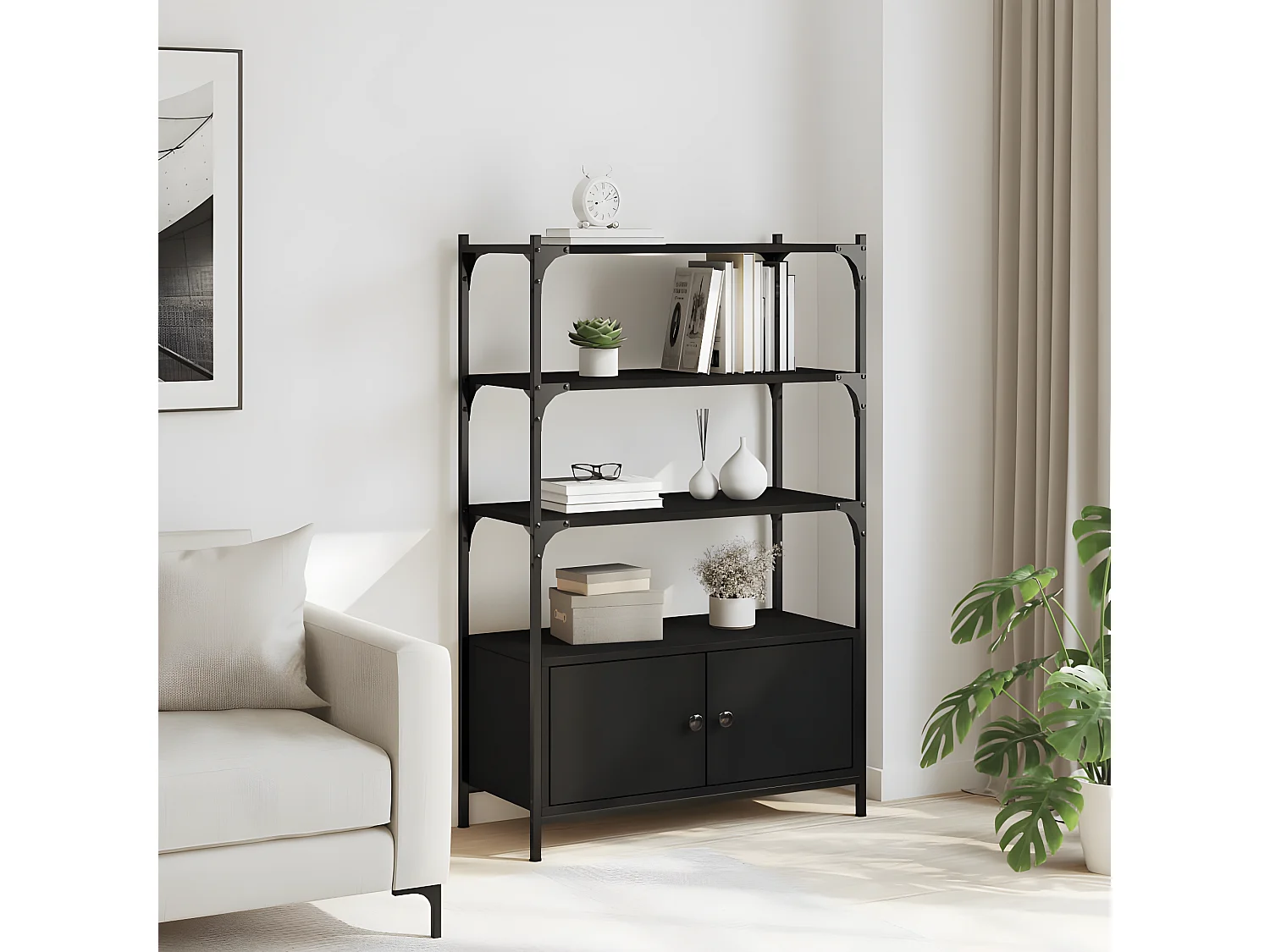 Boekenkast 3-laags 70x30x109,5 cm bewerkt hout zwart