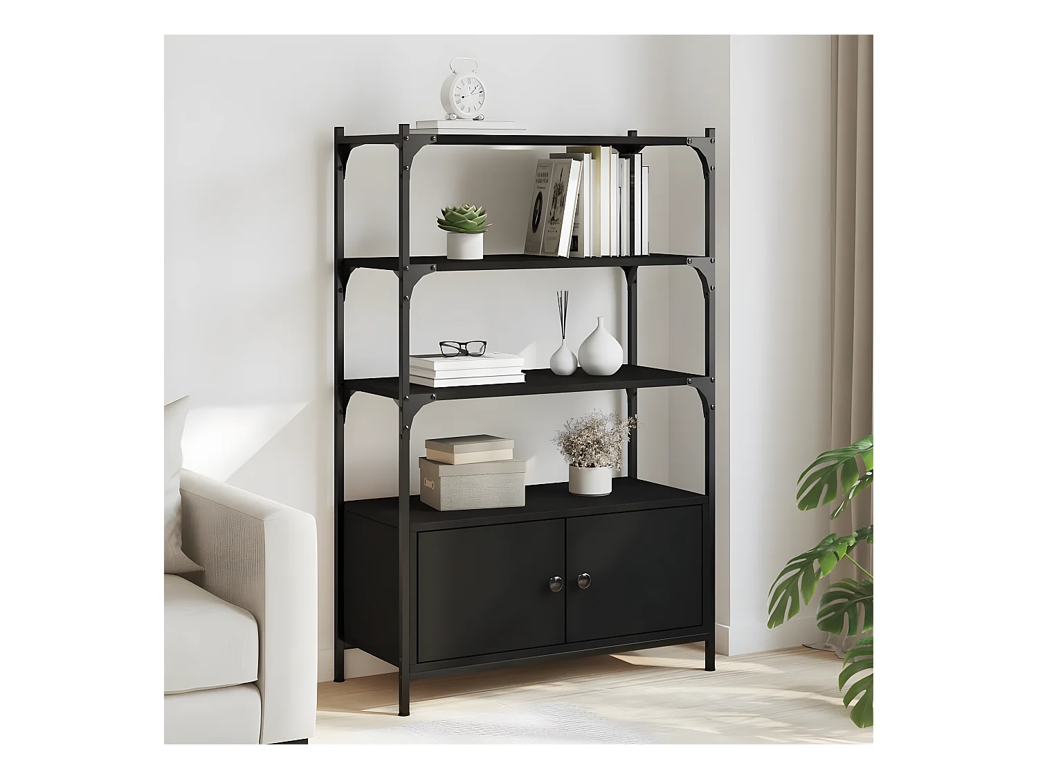 Bibliothèque à 3 niveaux noir 70x30x109,5 cm bois d'ingénierie