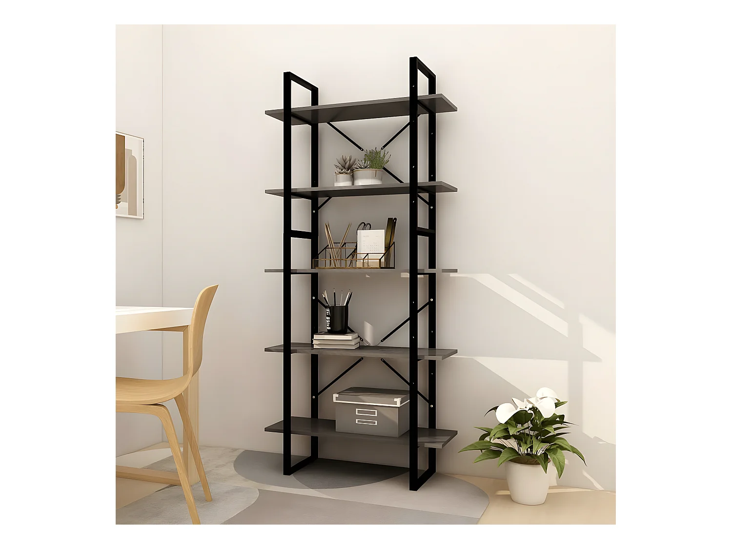 Bibliothèque à 5 niveaux Gris 80x30x175 cm Bois de pin