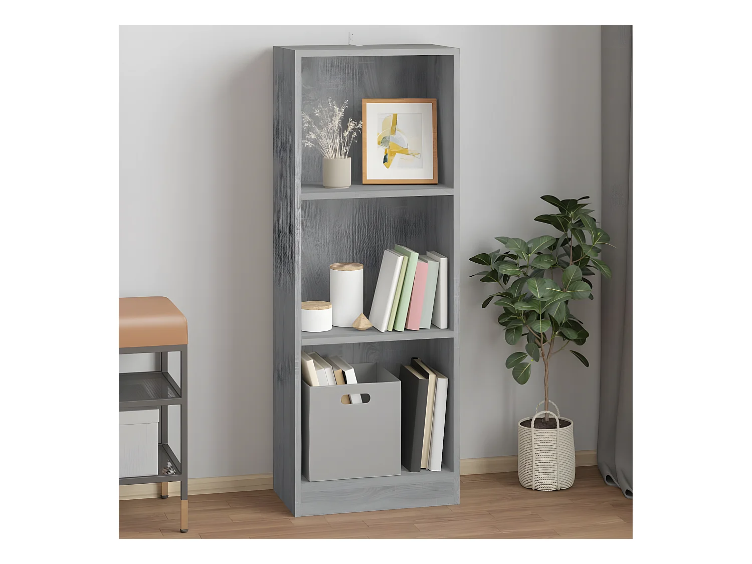 Bibliothèque 3 niveaux Sonoma gris 40x24x109 cm