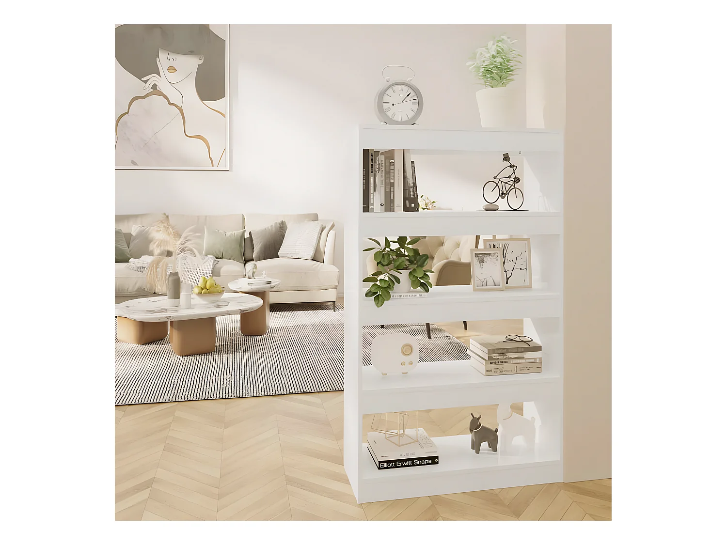 Estantería/divisor madera ingeniería blanco brillo 80x30x135 cm