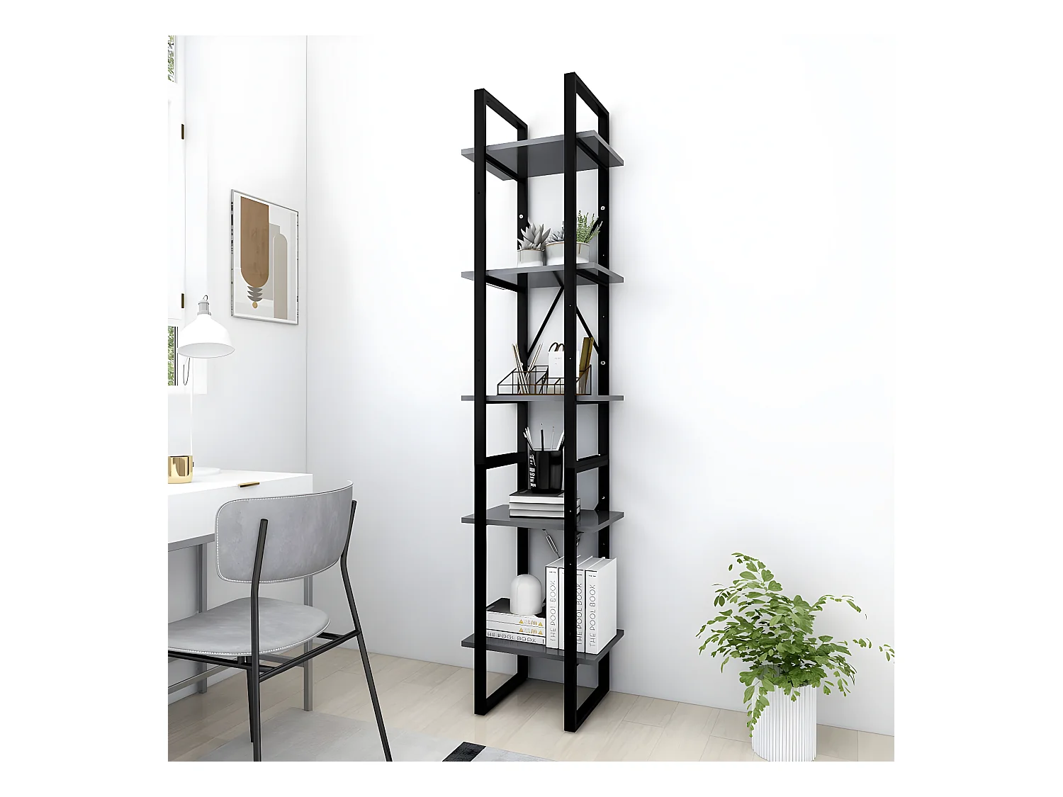 Bibliothèque à 5 niveaux Gris 40x30x175 cm Bois ingénierie