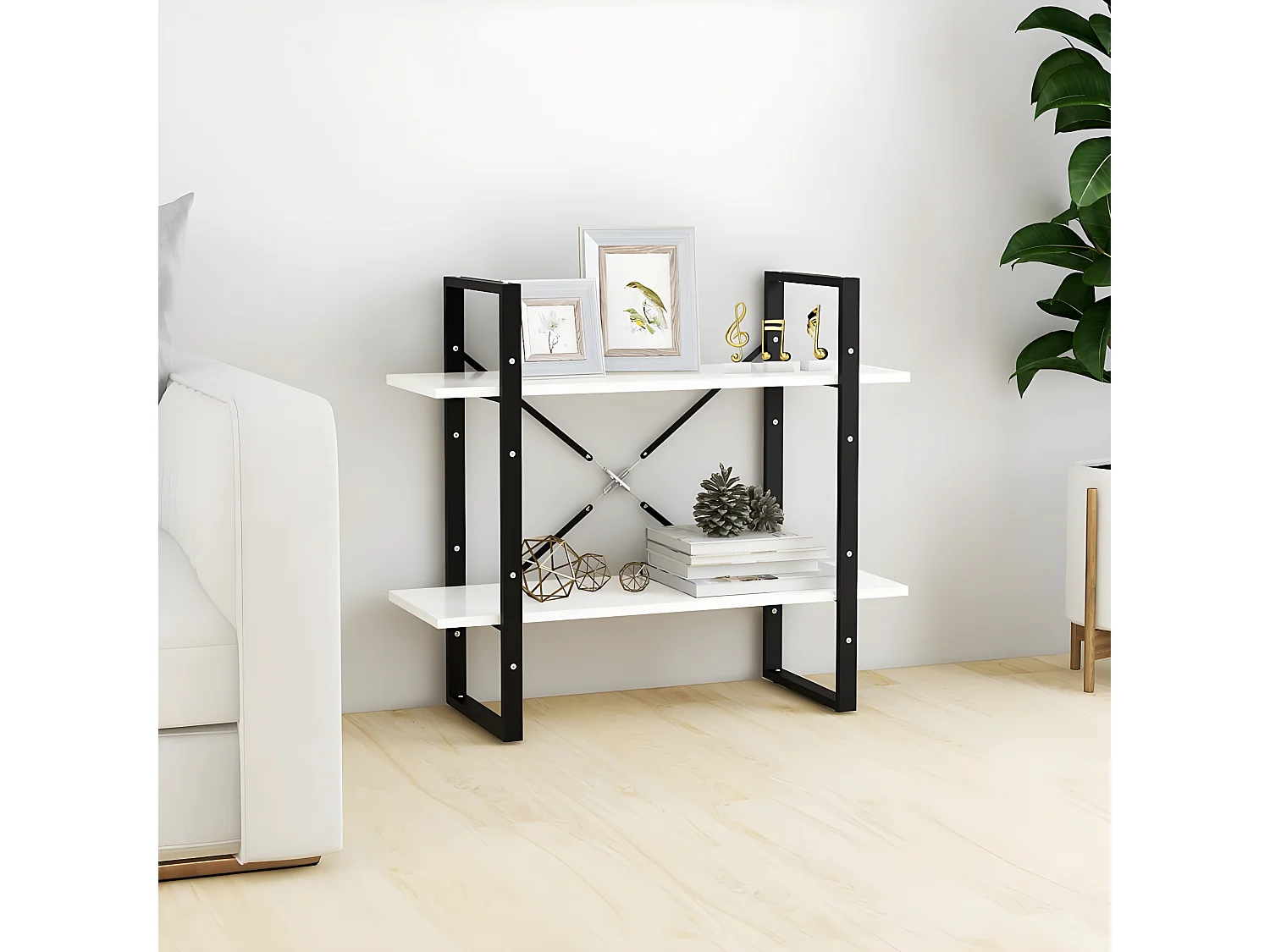 Bibliothèque à 2 niveaux Blanc 80x30x70 cm Aggloméré