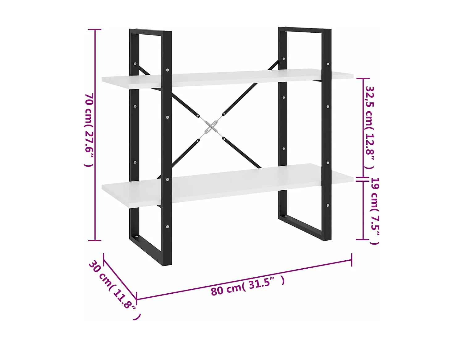 Bibliothèque à 2 niveaux Blanc 80x30x70 cm Aggloméré