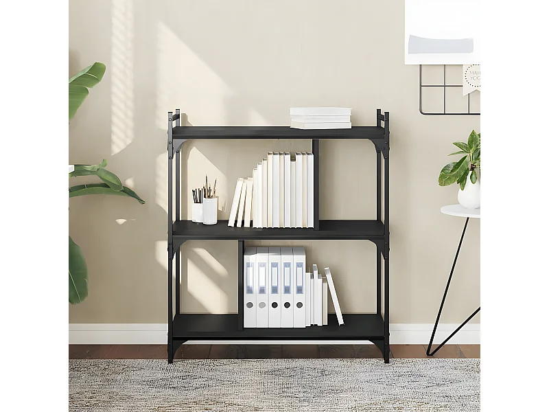 Bibliothèque à 3 niveaux noir 76x32x88 cm bois d'ingénierie