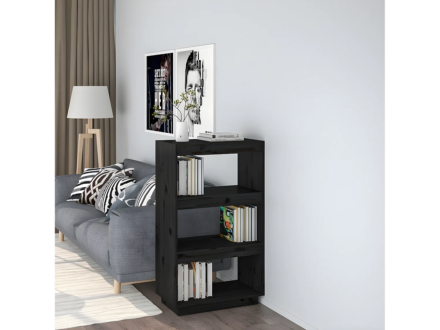 Bibliothèque/Cloison Noir 60x35x103 cm Bois de pin massif