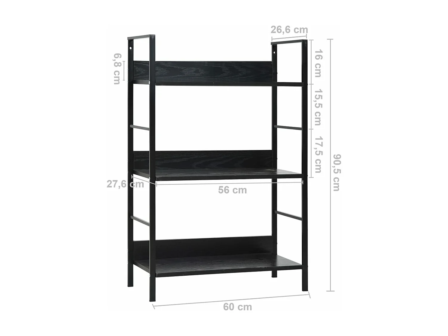 Bibliothèque à 3 niveaux Noir 60x27,6x90,5 cm Aggloméré