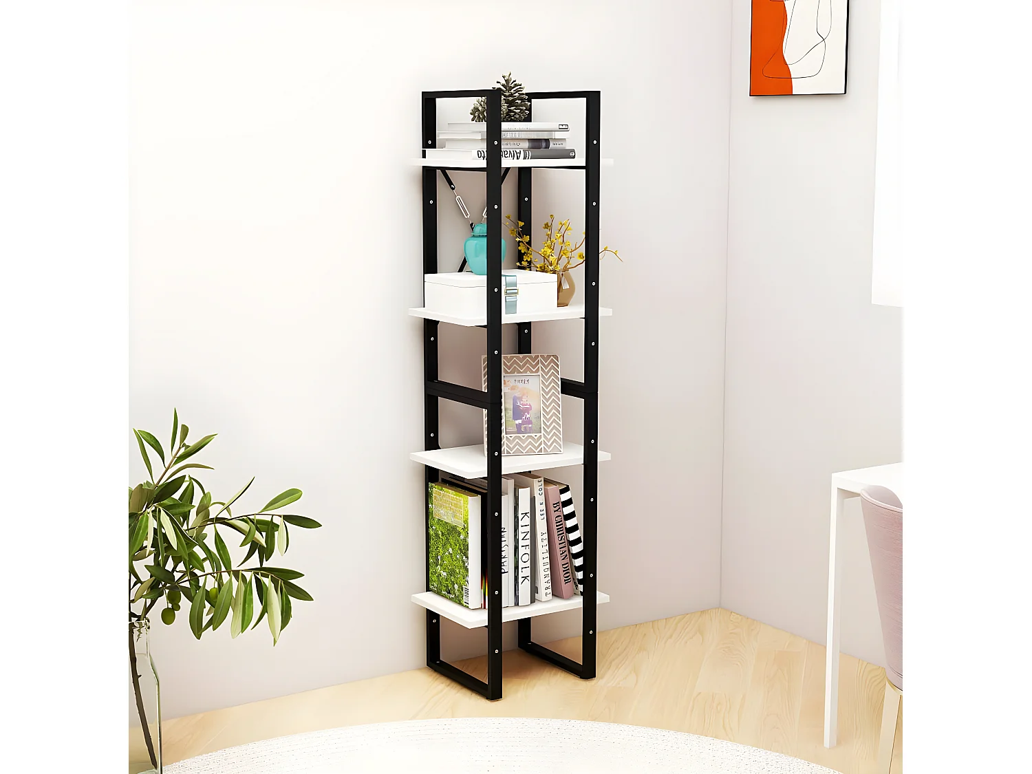 Bibliothèque à 4 niveaux Blanc 40x30x140 cm Bois de pin massif