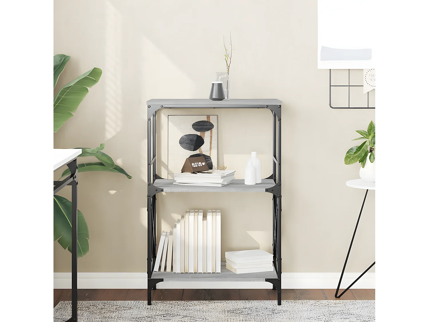 Estante c/ 3 prateleiras derivados de madeira cinzento sonoma