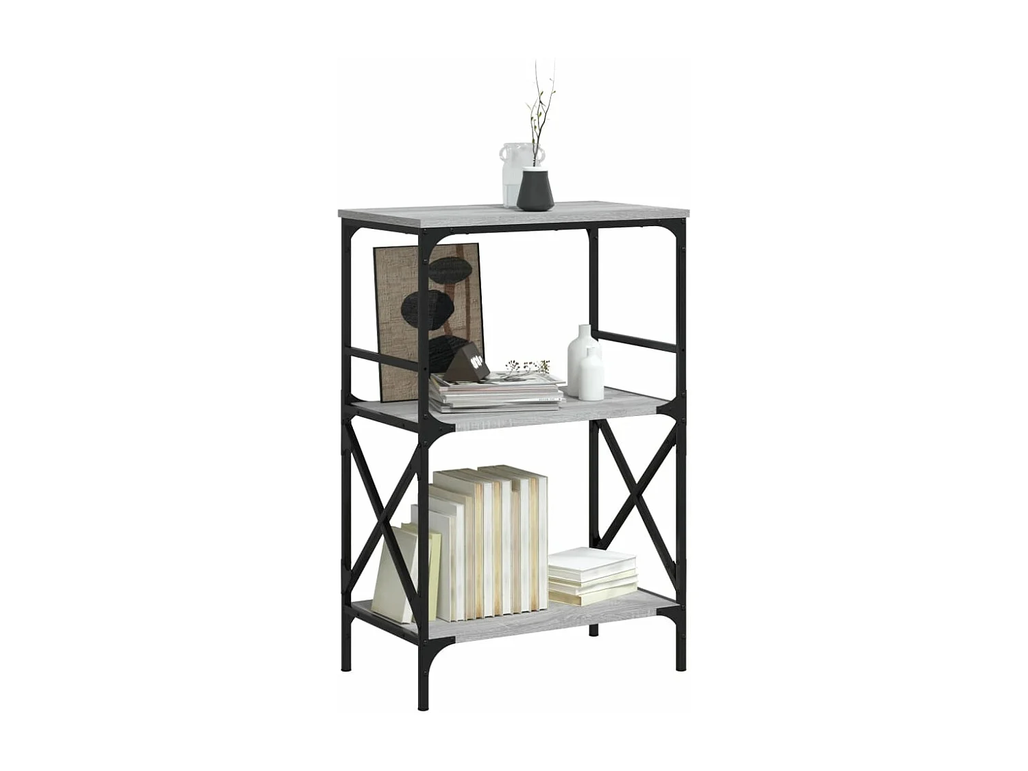 Estante c/ 3 prateleiras derivados de madeira cinzento sonoma