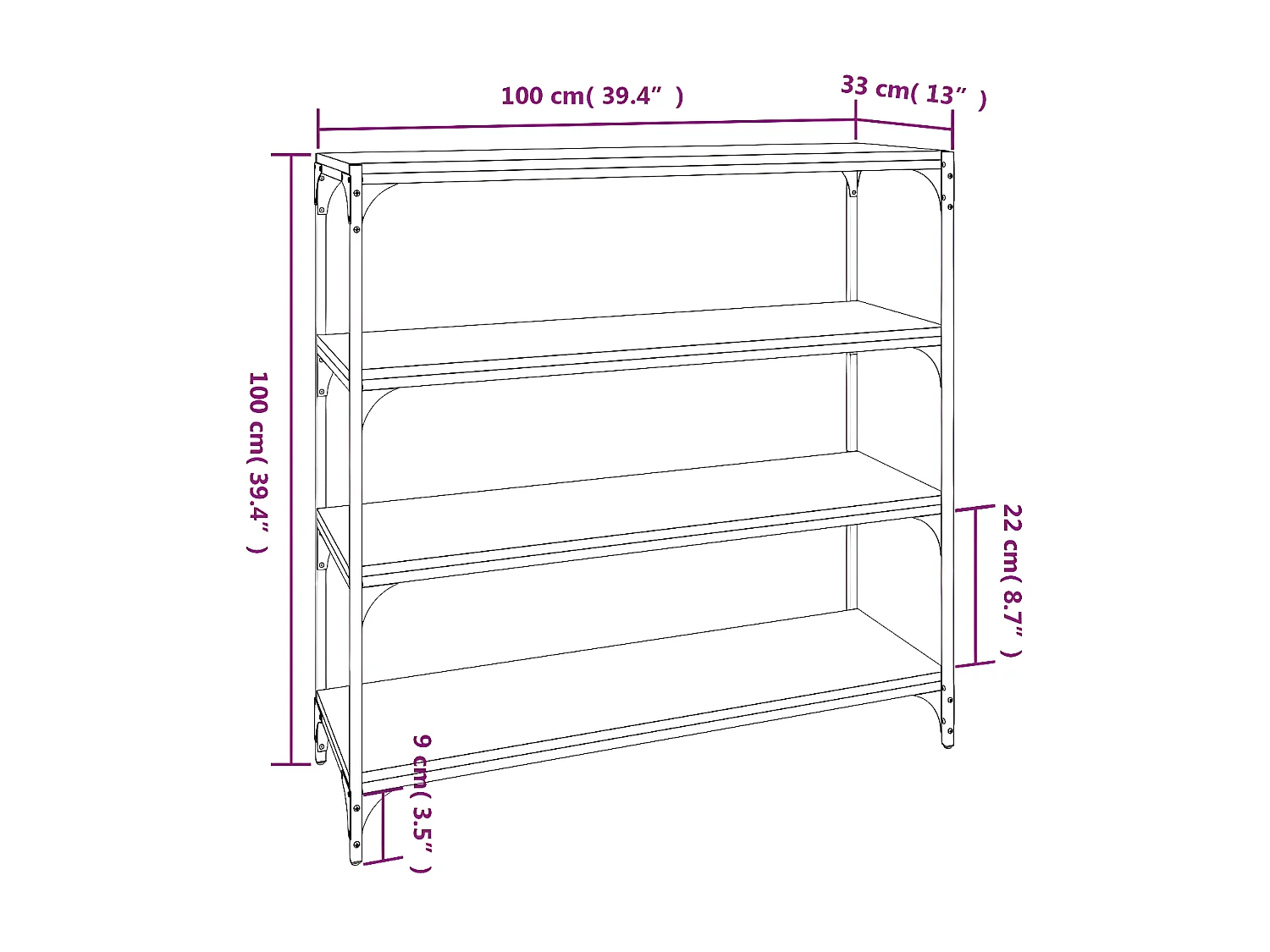 Bibliothèque Sonoma gris 100x33x100 cm Bois d'ingénierie acier