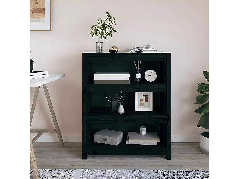 Bibliothèque Noir 80x35x97 cm Bois de pin massif