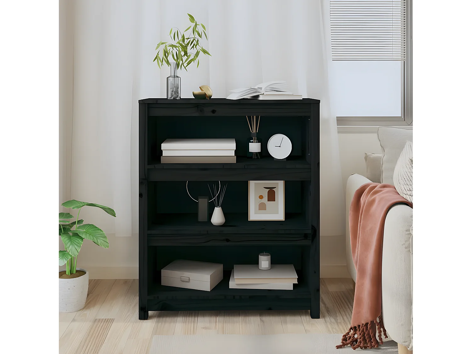 Bibliothèque Noir 80x35x97 cm Bois de pin massif