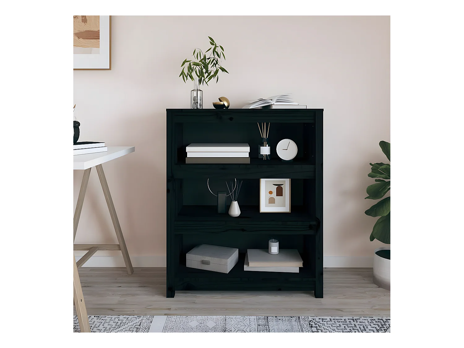 Bibliothèque Noir 80x35x97 cm Bois de pin massif