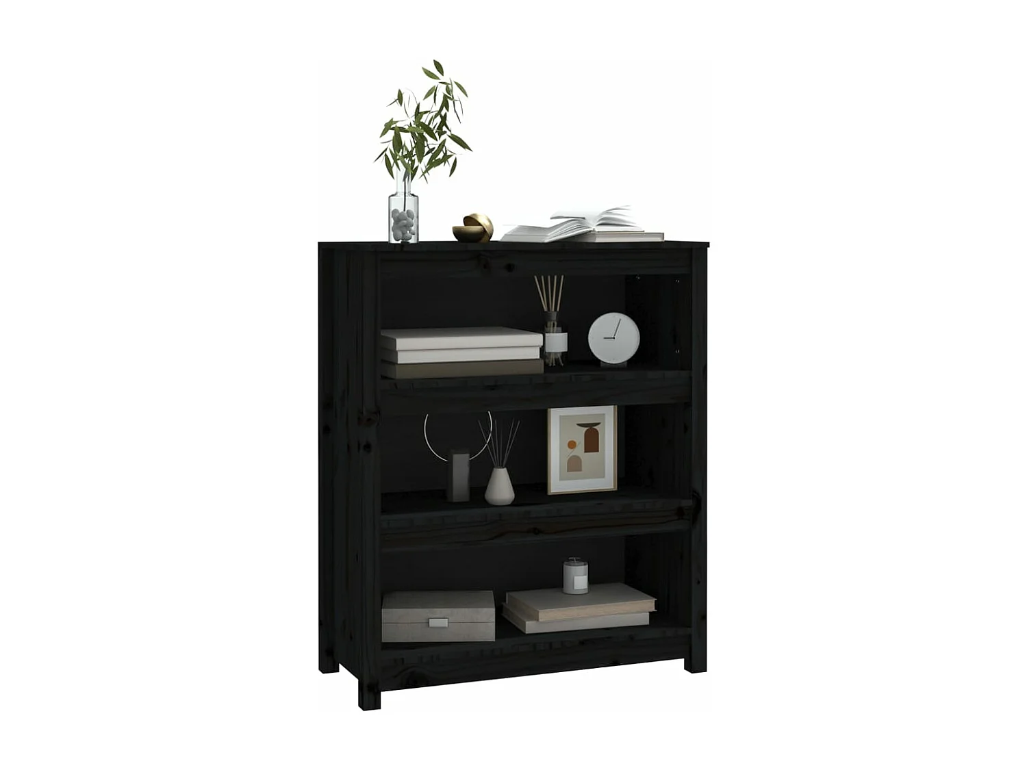 Bibliothèque Noir 80x35x97 cm Bois de pin massif