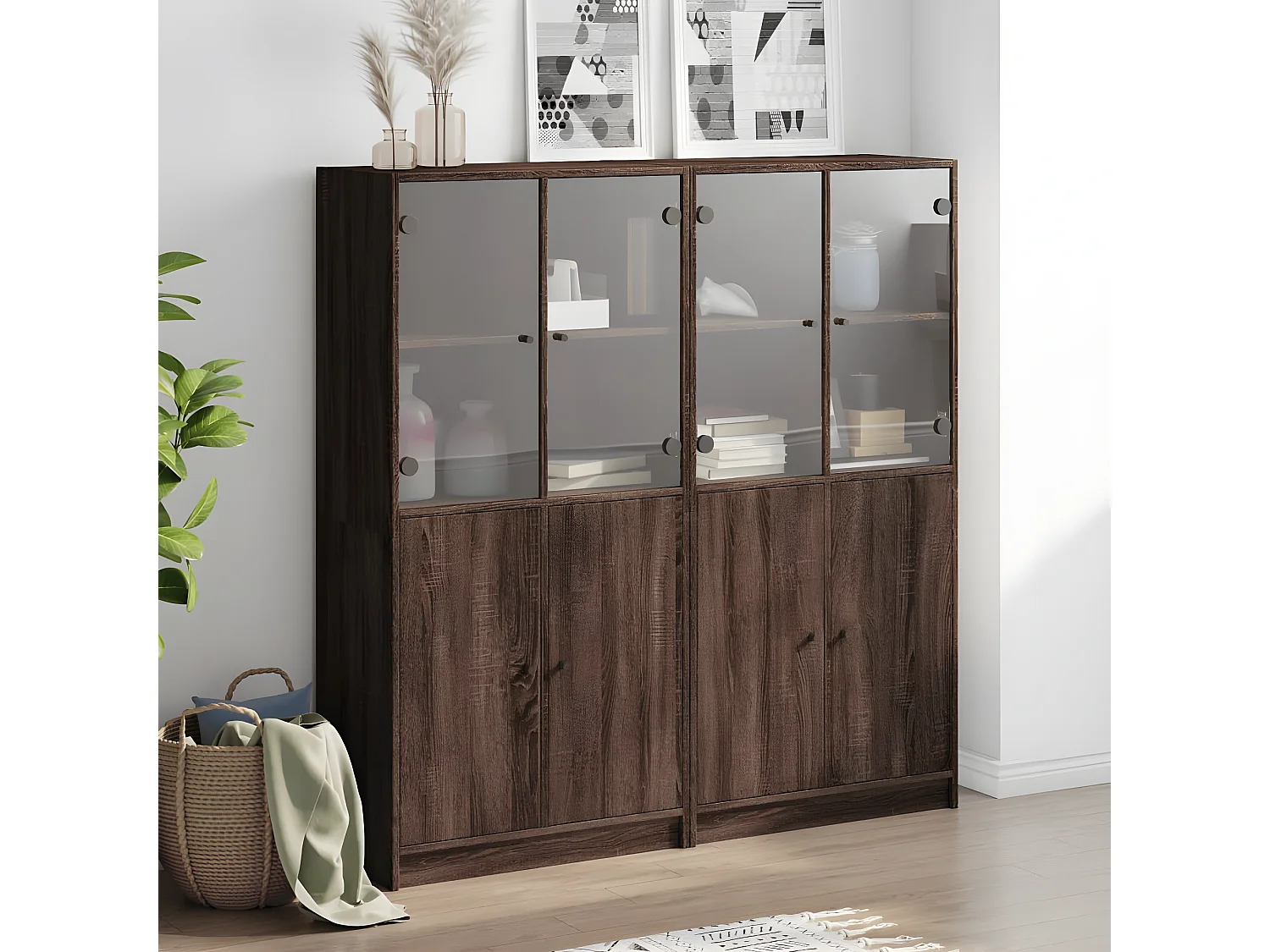 Bibliothèque avec portes chêne marron 136x37x142 cm