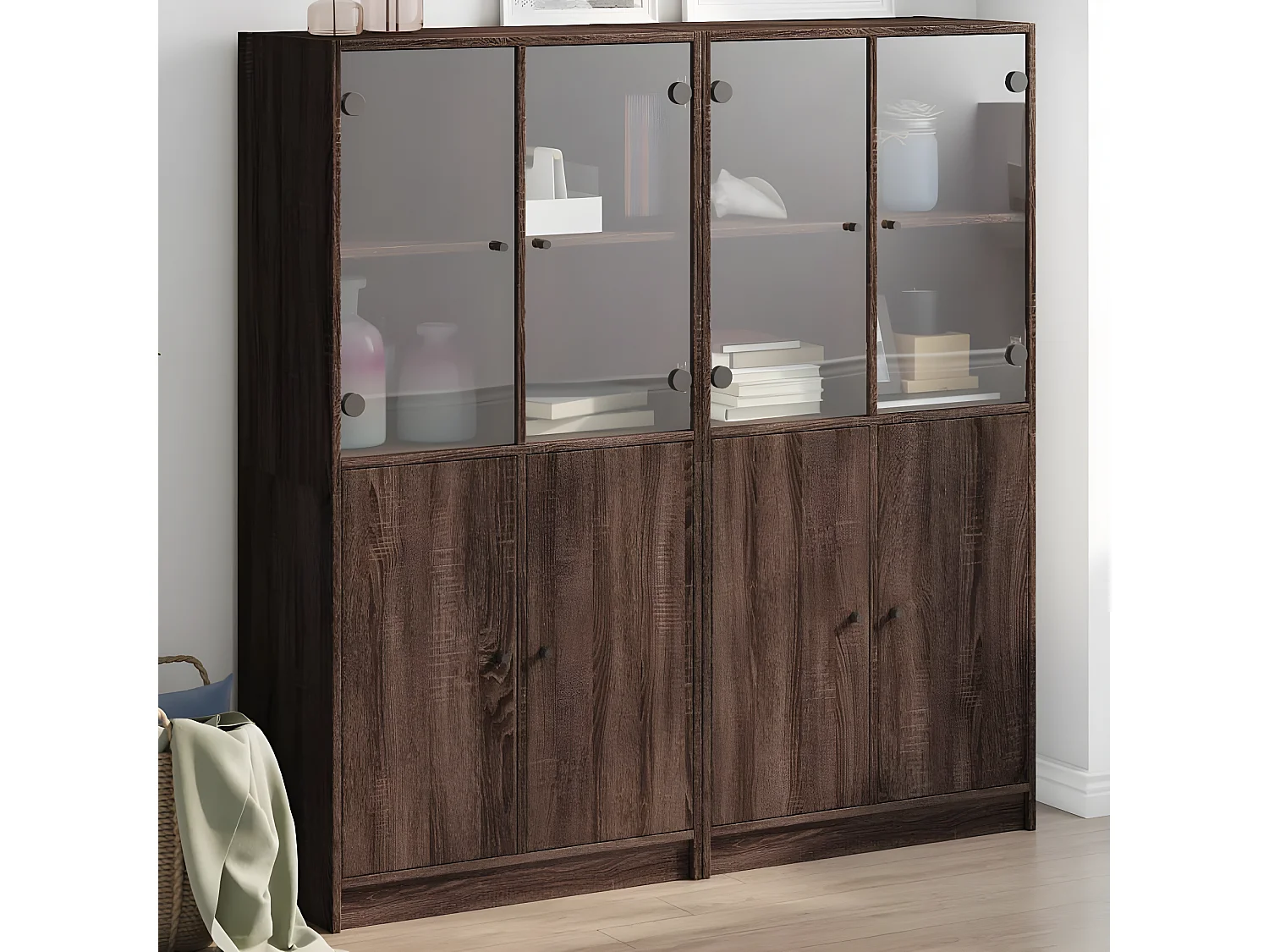 Estantería con puertas madera marrón roble 136x37x142 cm