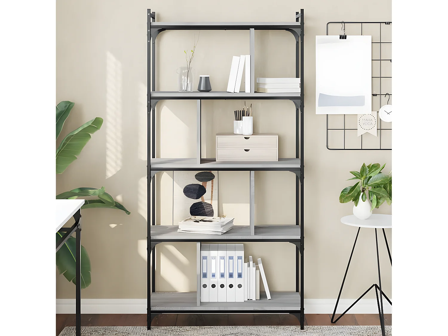 Boekenkast 5-laags 76x32x158 cm bewerkt hout grijs sonoma