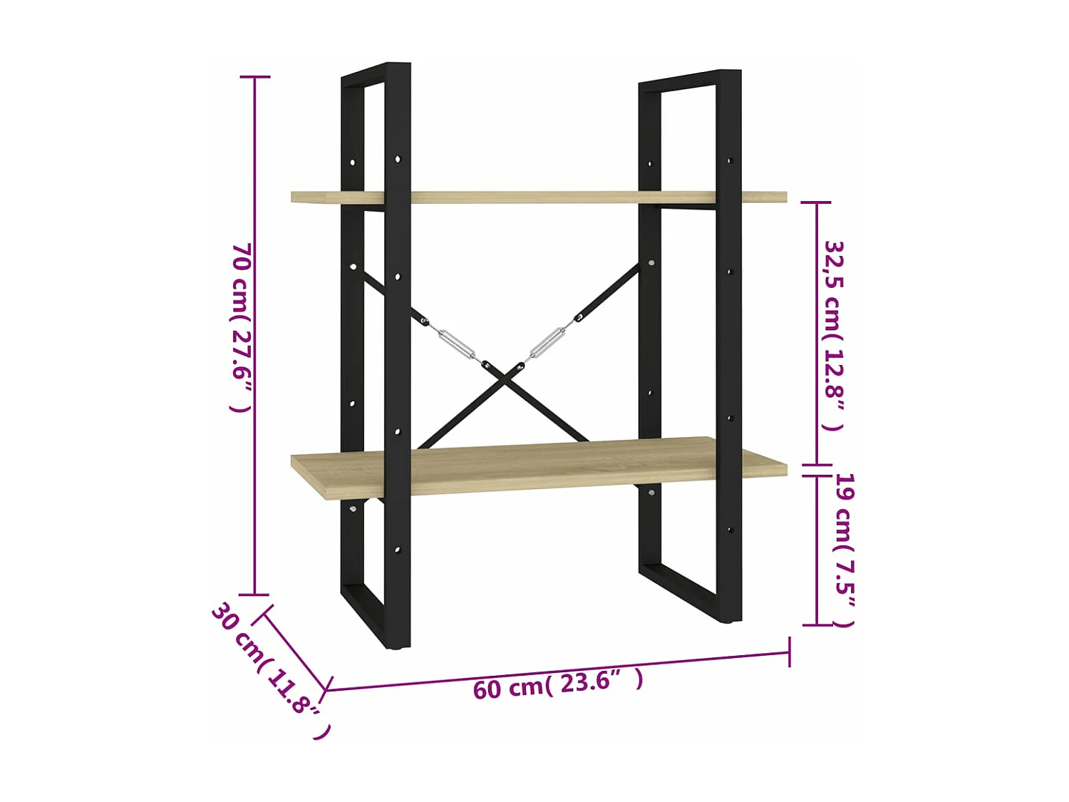 Bibliothèque à 2 niveaux Chêne sonoma 60x30x70 cm Aggloméré