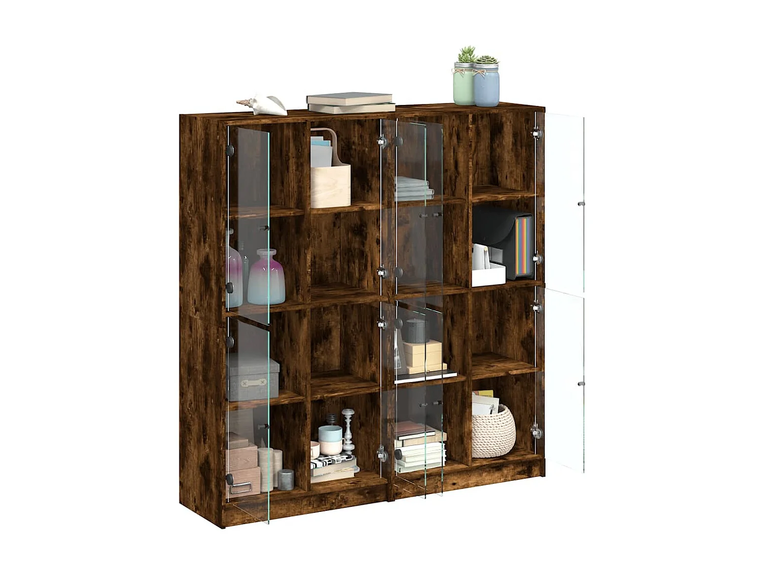 Bibliothèque avec portes chêne fumé 136x37x142 cm