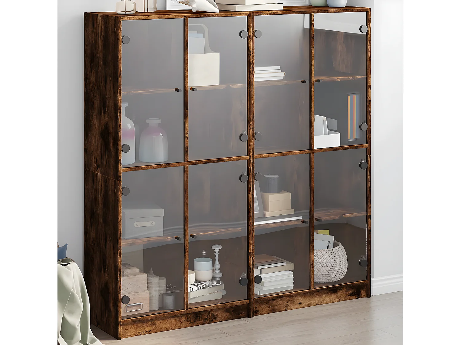 Bibliothèque avec portes chêne fumé 136x37x142 cm