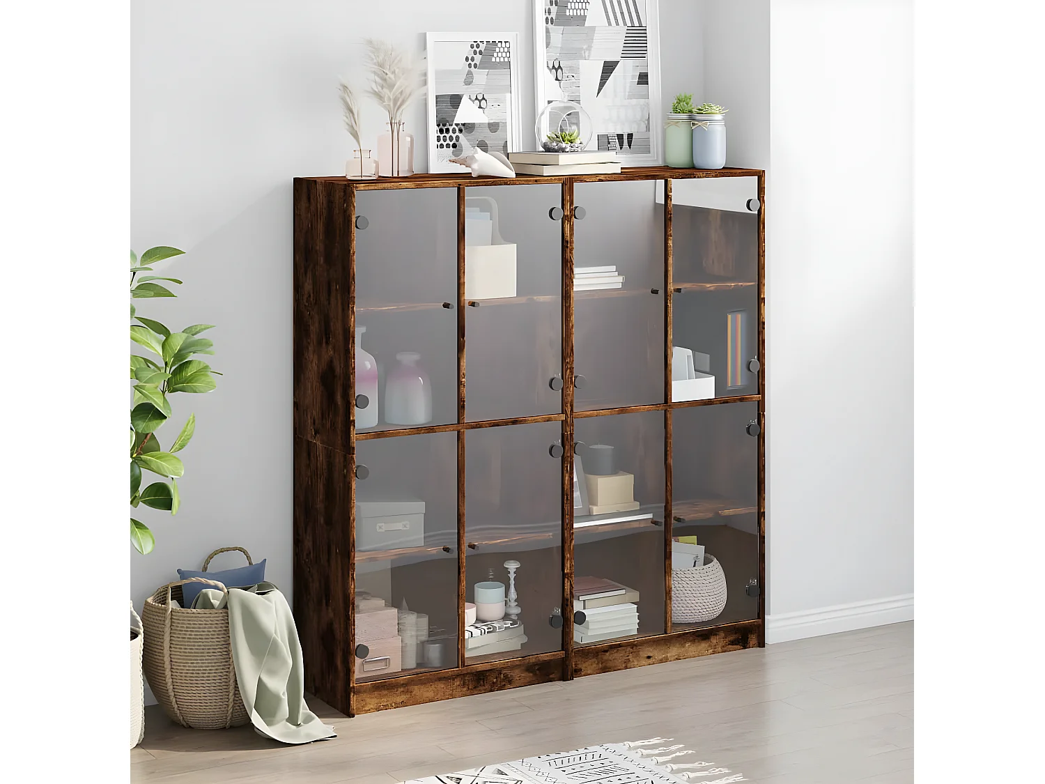 Bibliothèque avec portes chêne fumé 136x37x142 cm