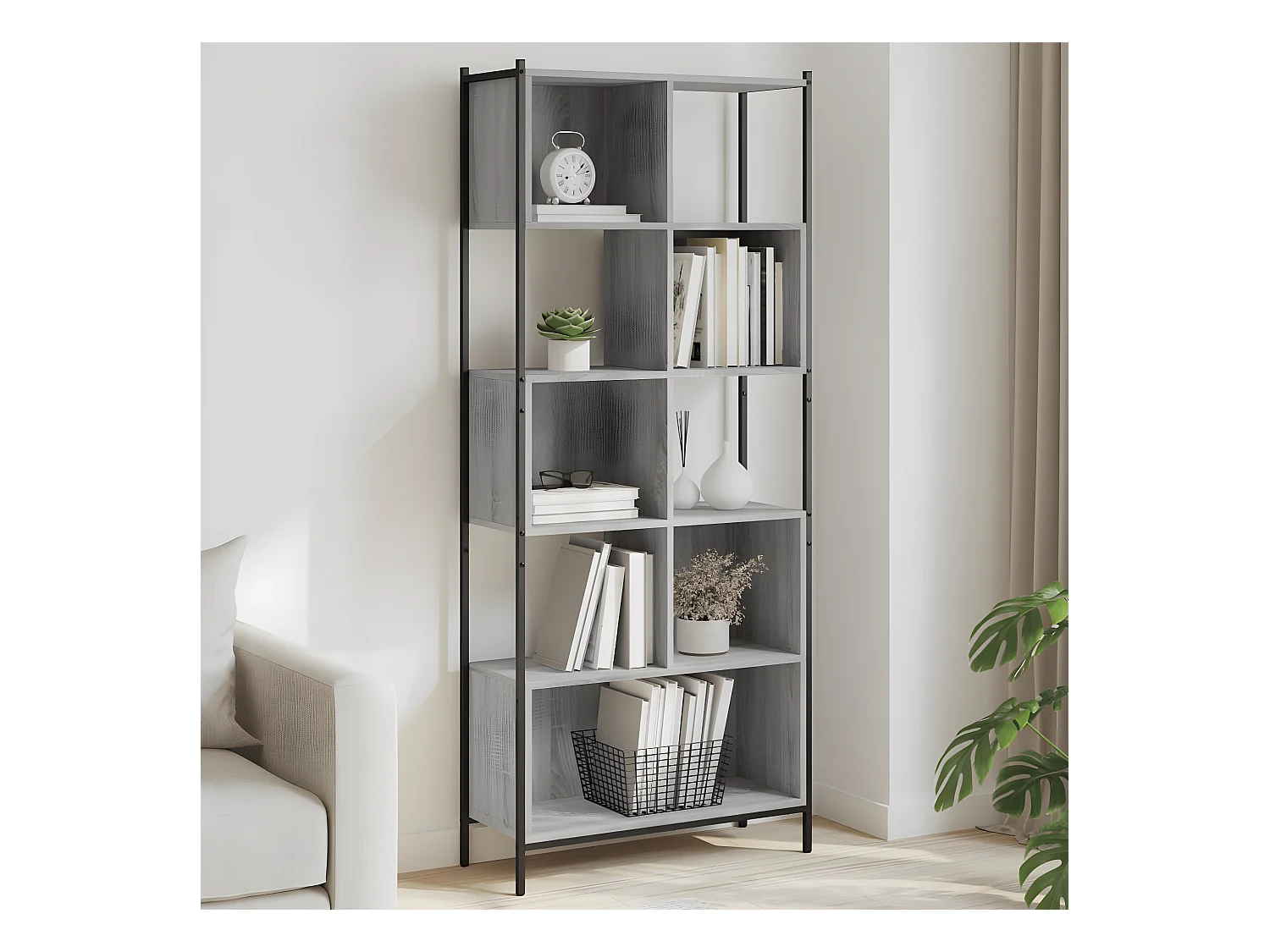 Bibliothèque sonoma gris 72x28x172 cm bois d'ingénierie