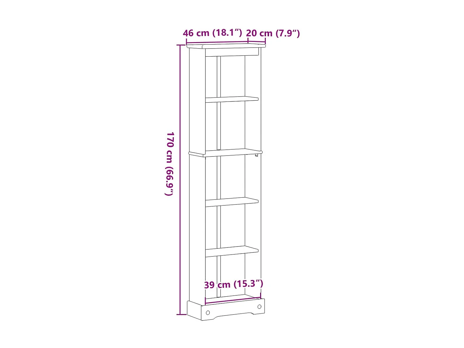 Bibliothèque Corona 46x20x170 cm bois de pin massif