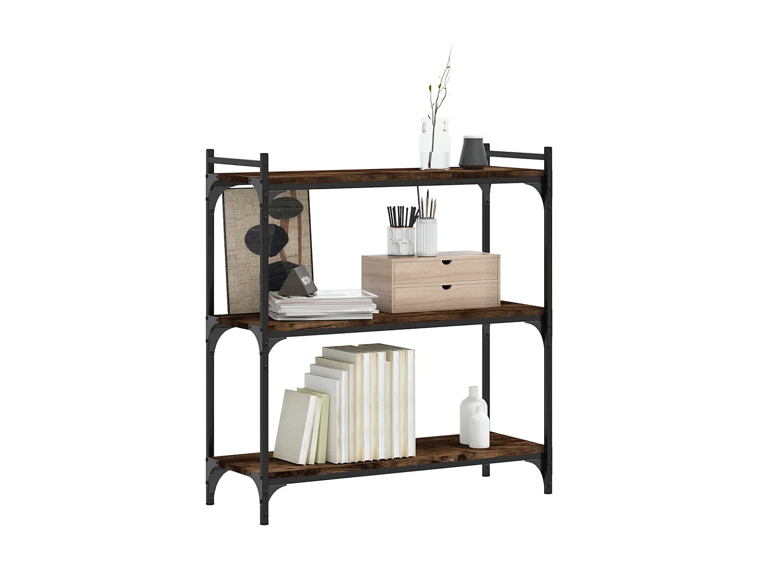 Bibliothèque 3 niveaux chêne fumé 80x30x86 cm bois d'ingénierie