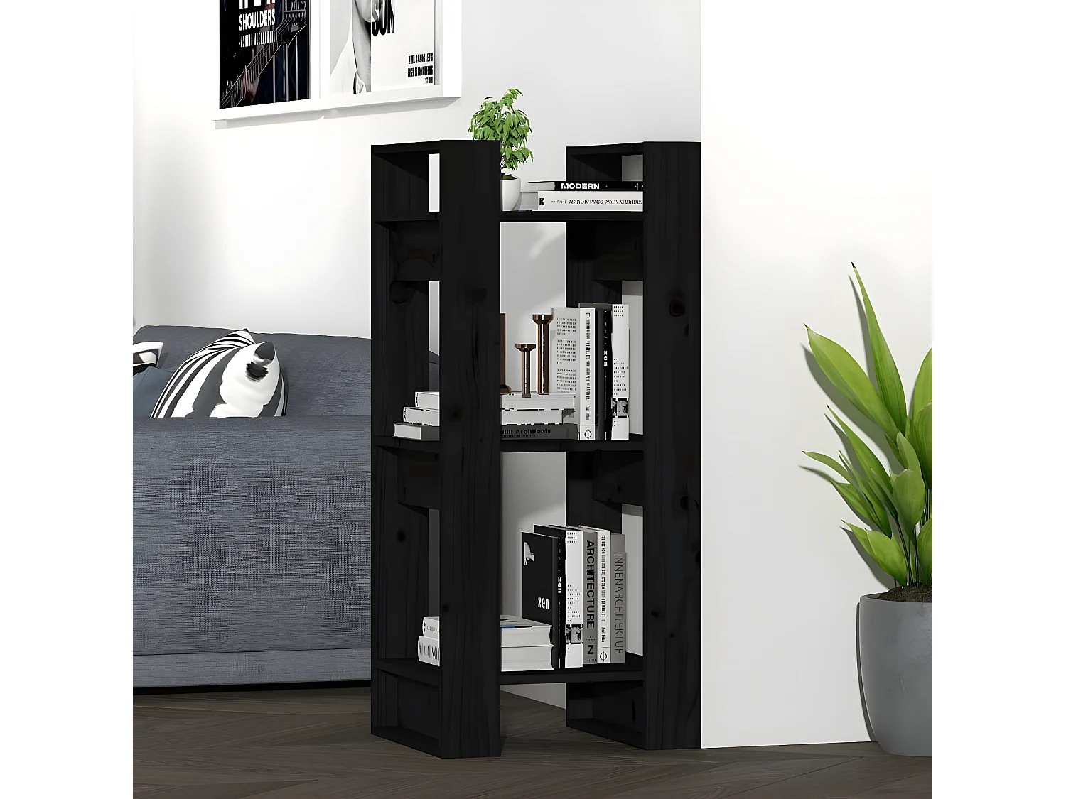 Boekenkast/kamerscherm 41x35x91 cm massief grenenhout zwart