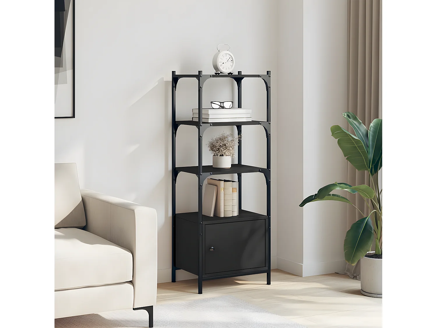 Bibliothèque à 3 niveaux noir 41x30x109,5 cm bois d'ingénierie