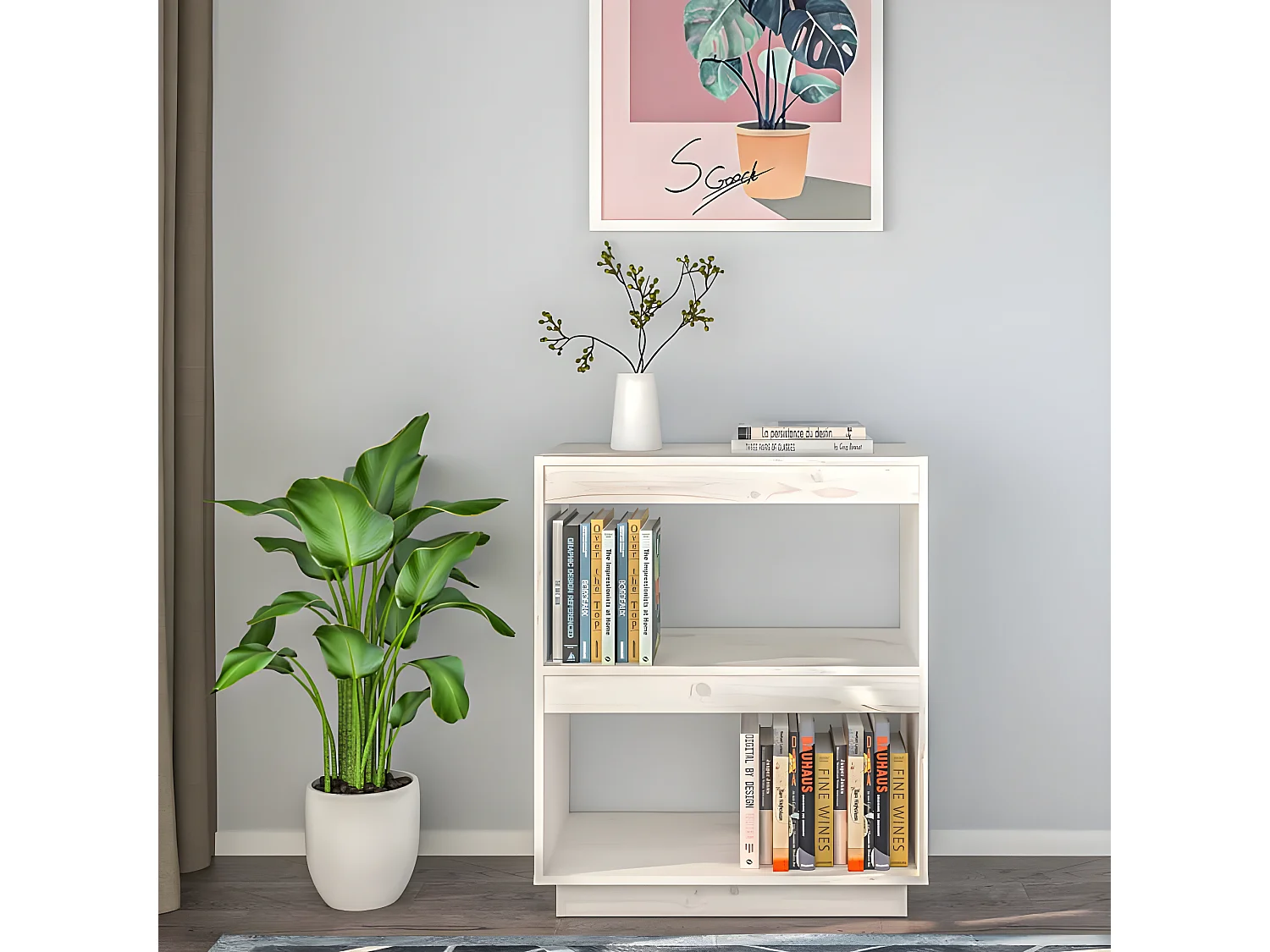 Bibliothèque Blanc 60x35x71 cm Bois de pin massif