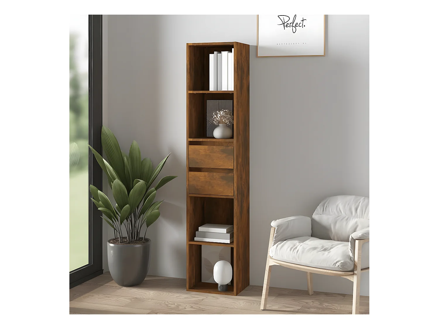 Bibliothèque Chêne fumé 36x30x171 cm Bois d'ingénierie