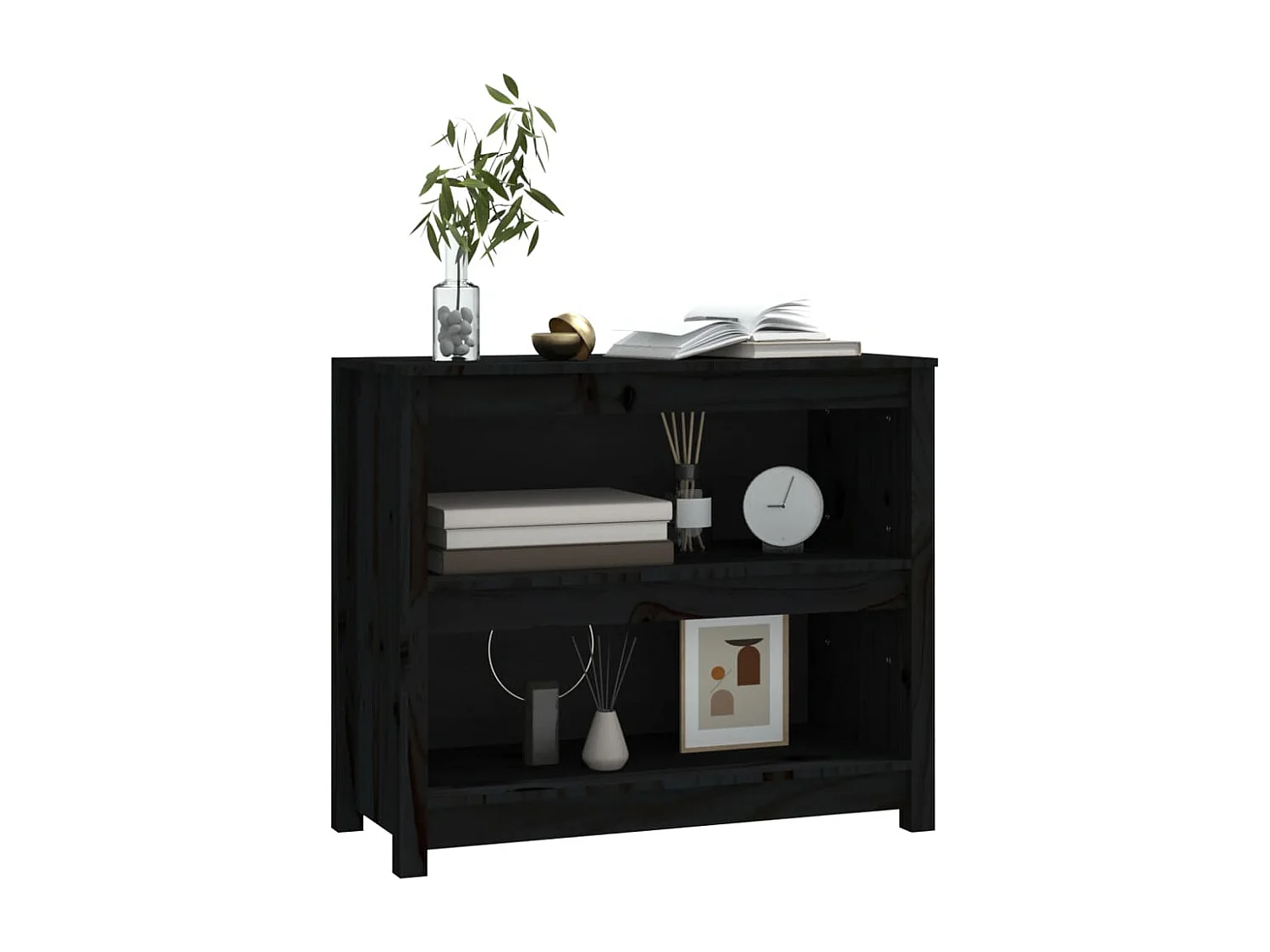 Bibliothèque Noir 80x35x68 cm Bois de pin massif