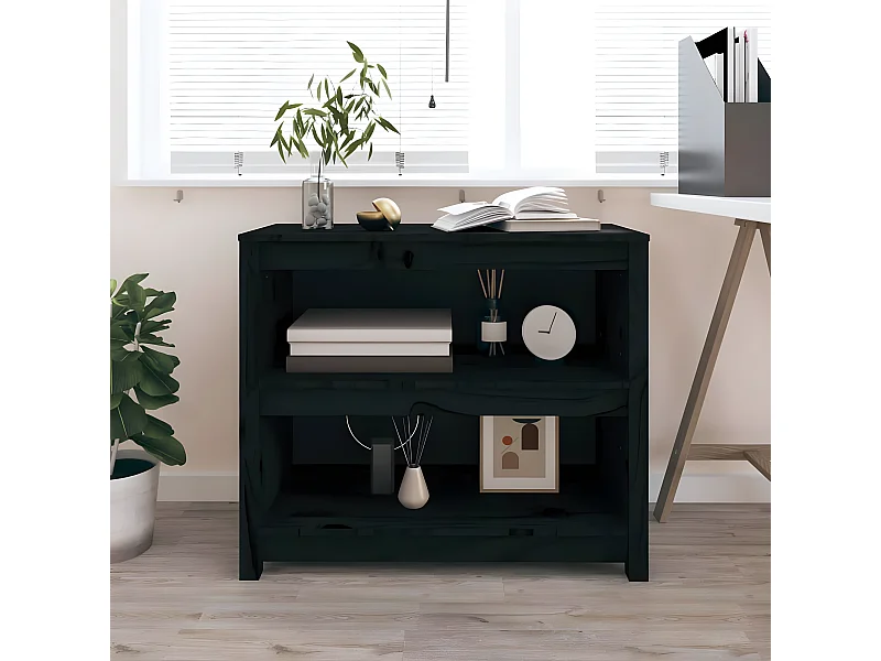 Bibliothèque Noir 80x35x68 cm Bois de pin massif