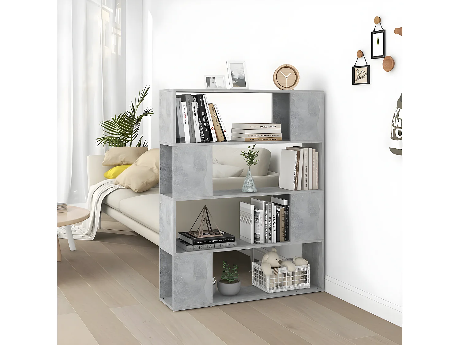 Bibliothèque/Séparateur de pièce Gris béton 100x24x124 cm