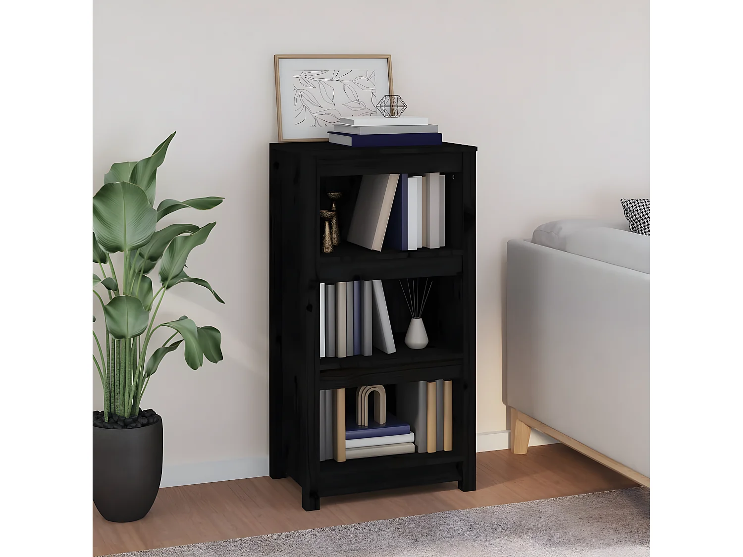 Bibliothèque Noir 50x35x97 cm Bois de pin massif