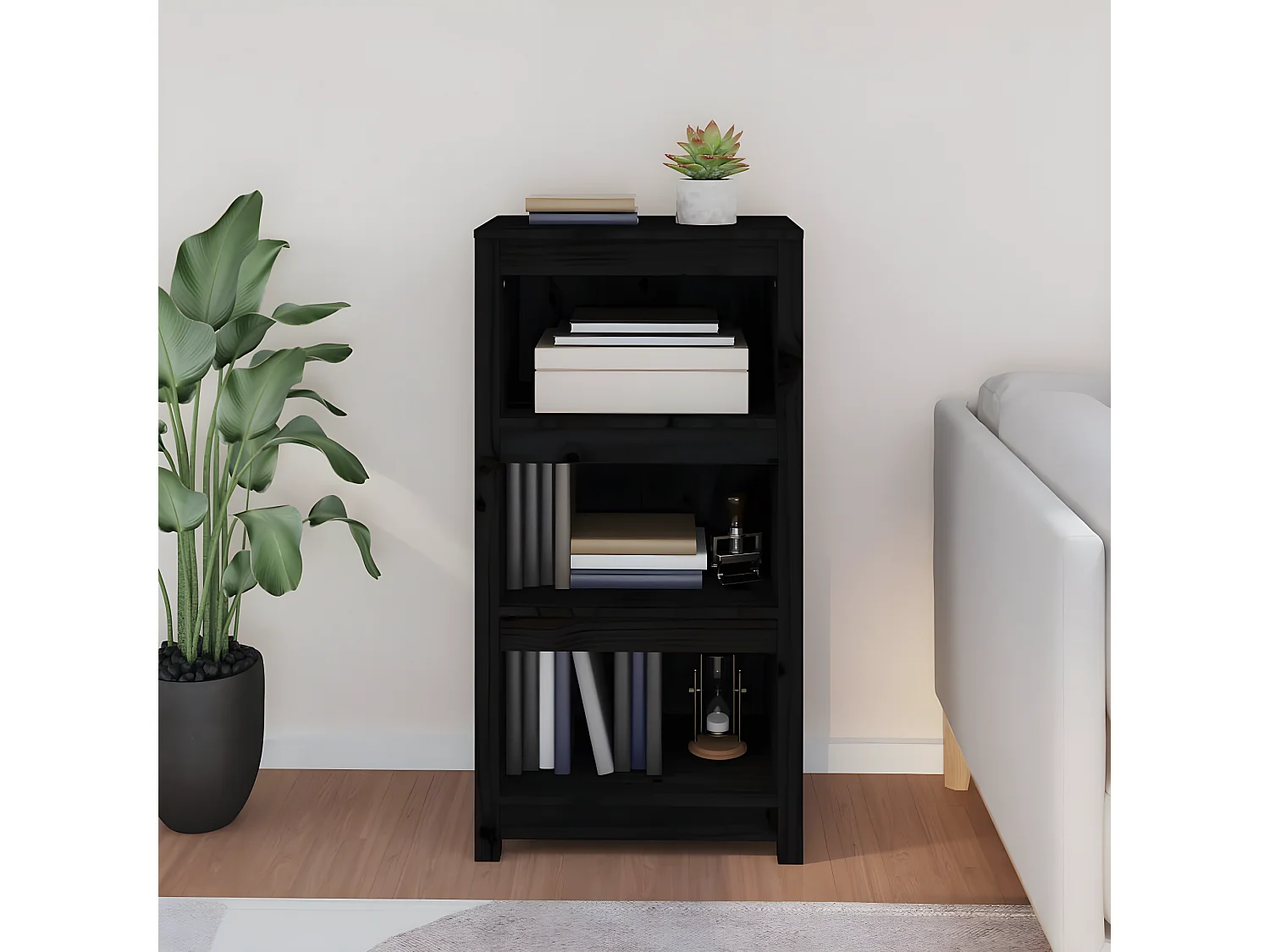 Bibliothèque Noir 50x35x97 cm Bois de pin massif