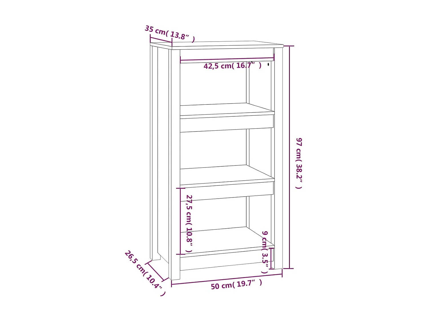 Bibliothèque Noir 50x35x97 cm Bois de pin massif