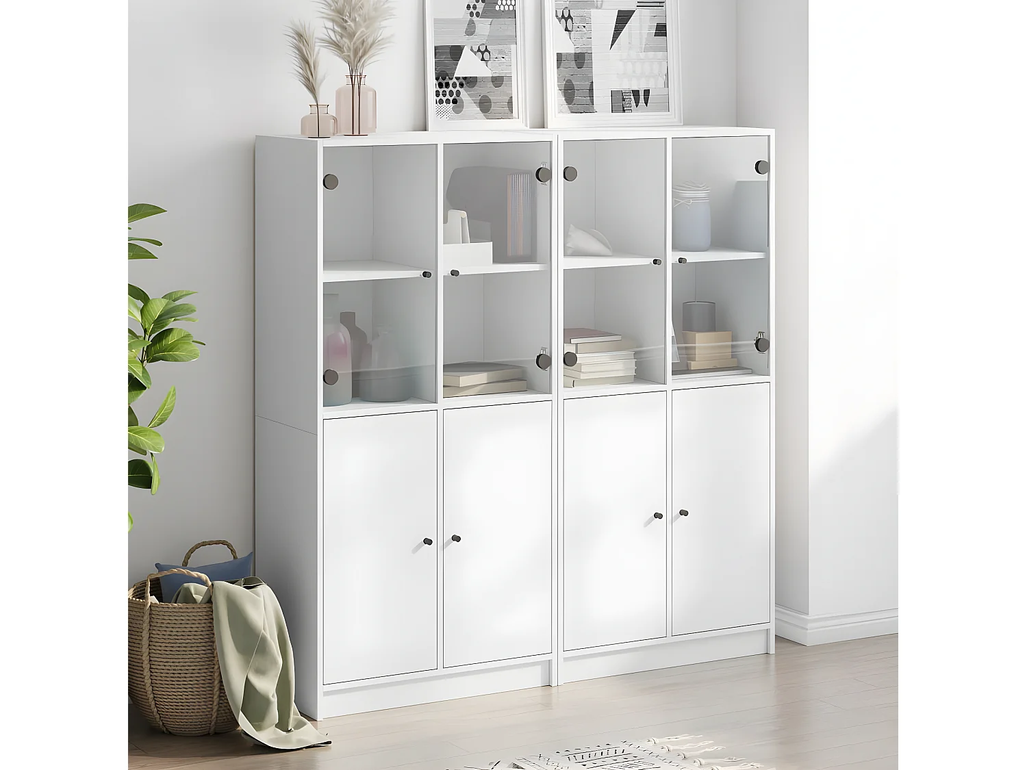 Bibliothèque avec portes blanc 136x37x142 cm bois d'ingénierie