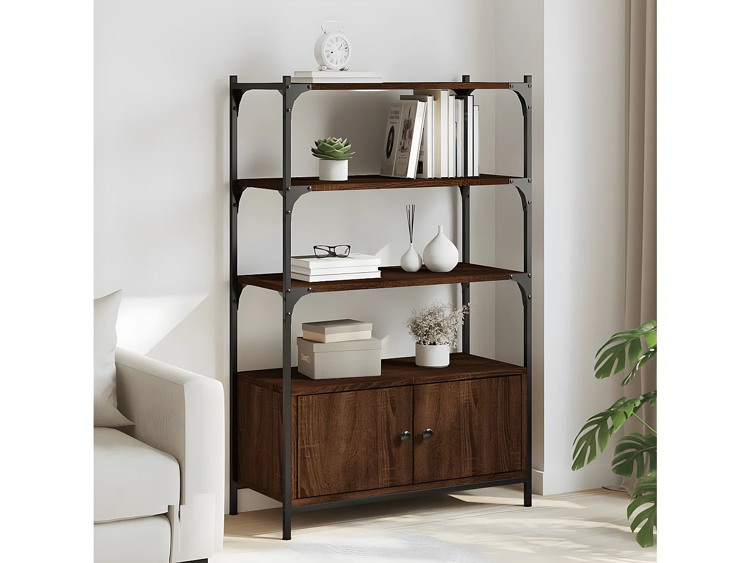 Bibliothèque à 3 niveaux chêne marron 70x30x109,5 cm