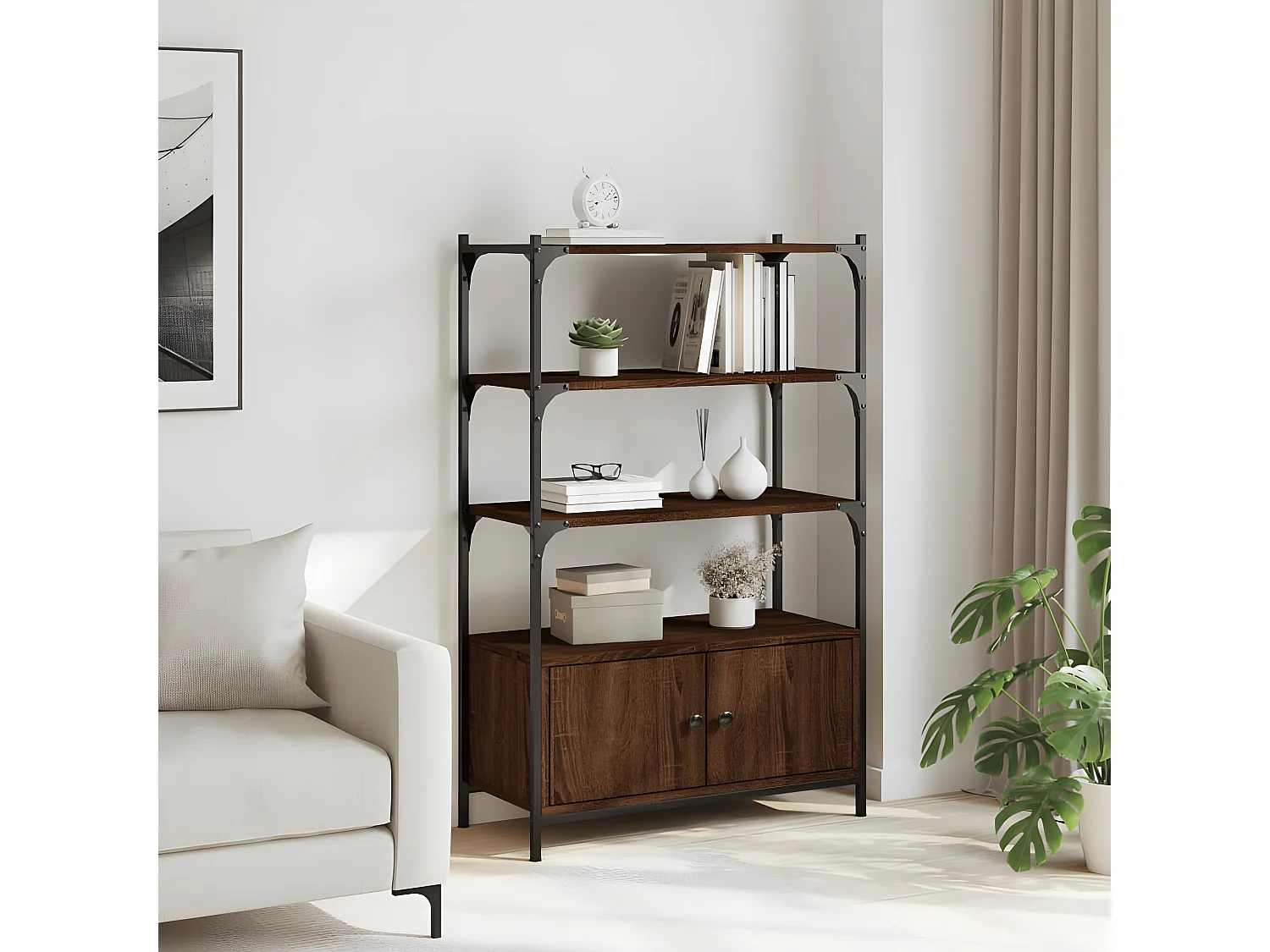 Bibliothèque à 3 niveaux chêne marron 70x30x109,5 cm