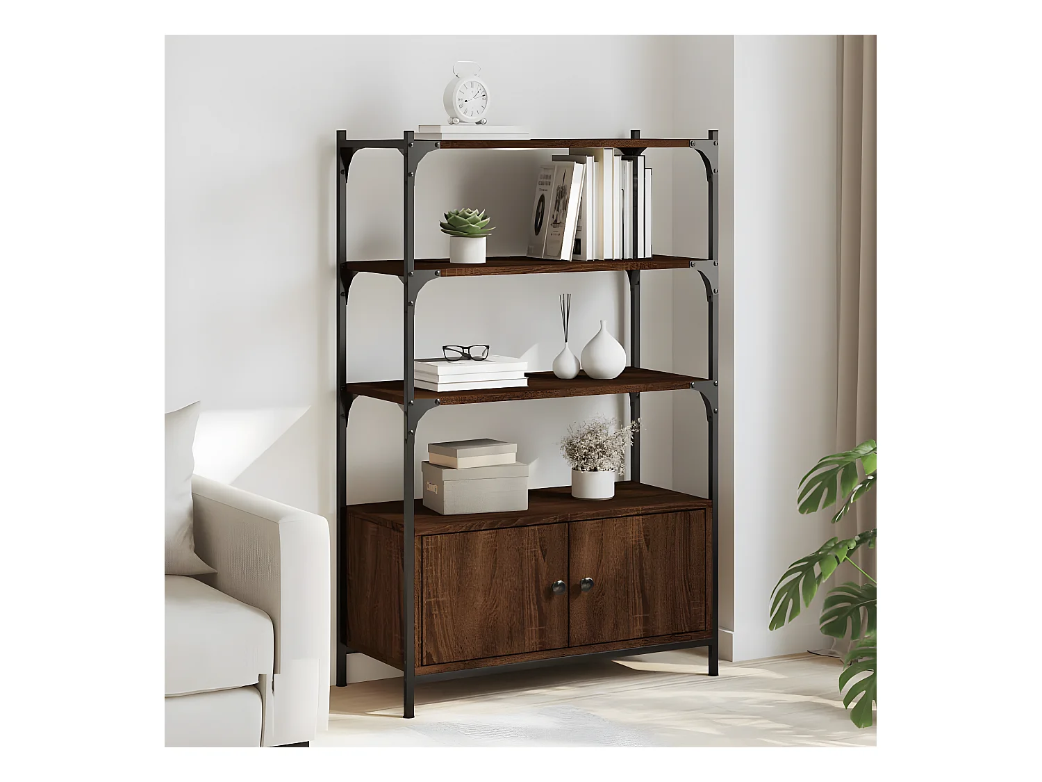 Bibliothèque à 3 niveaux chêne marron 70x30x109,5 cm