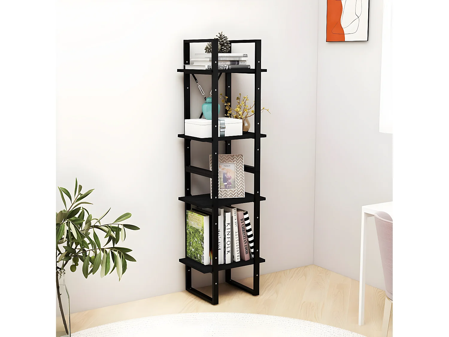 Bibliothèque à 4 niveaux Noir 40x30x140 cm Bois de pin massif