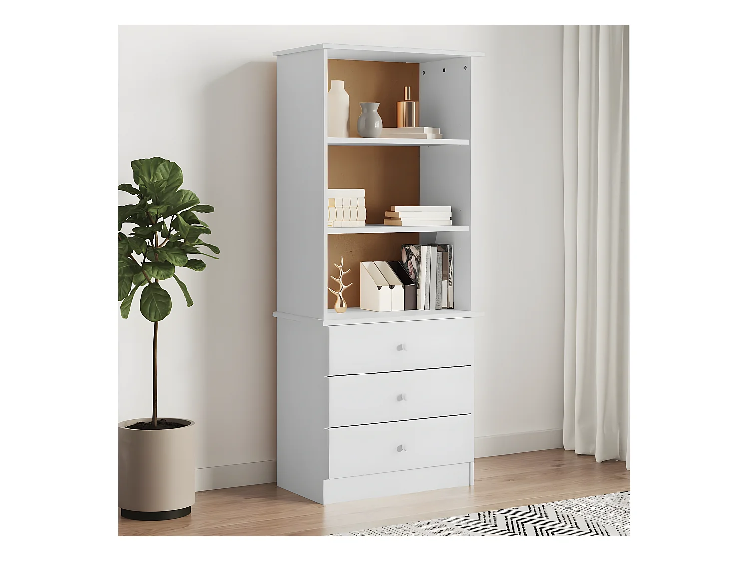Bibliothèque et tiroirs ALTA blanc 60x35x142 cm bois massif pin